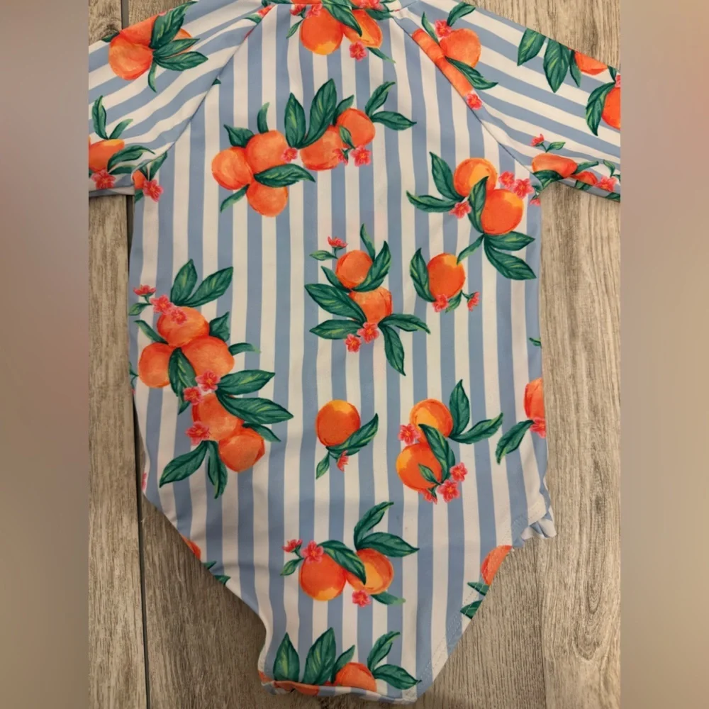 Old navy Striped Long Sleeve Swimsuit with Orange Print